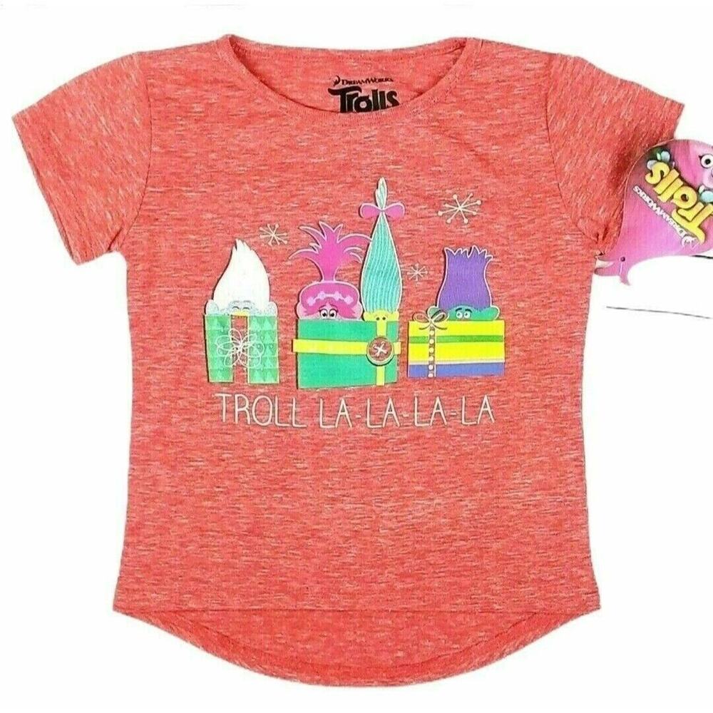 Trolls Christmas Tshirt Girls Sz 4T Red Graphic Shirt Holiday Festive Movie Gift